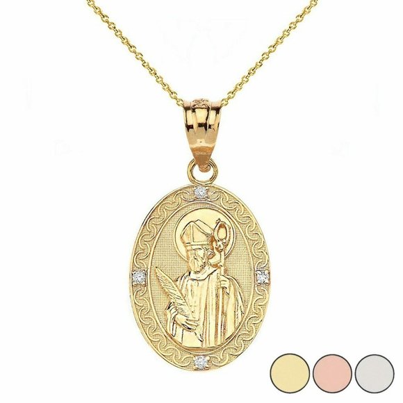 14k Real Gold Diamond Saint Valentine Necklace - Picture 1 of 3